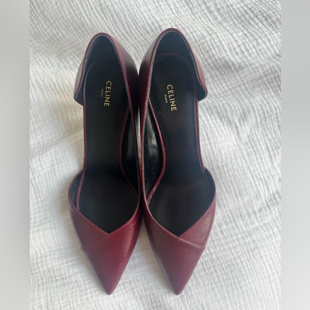 Celine Burgundy Pointed Leather Pumps